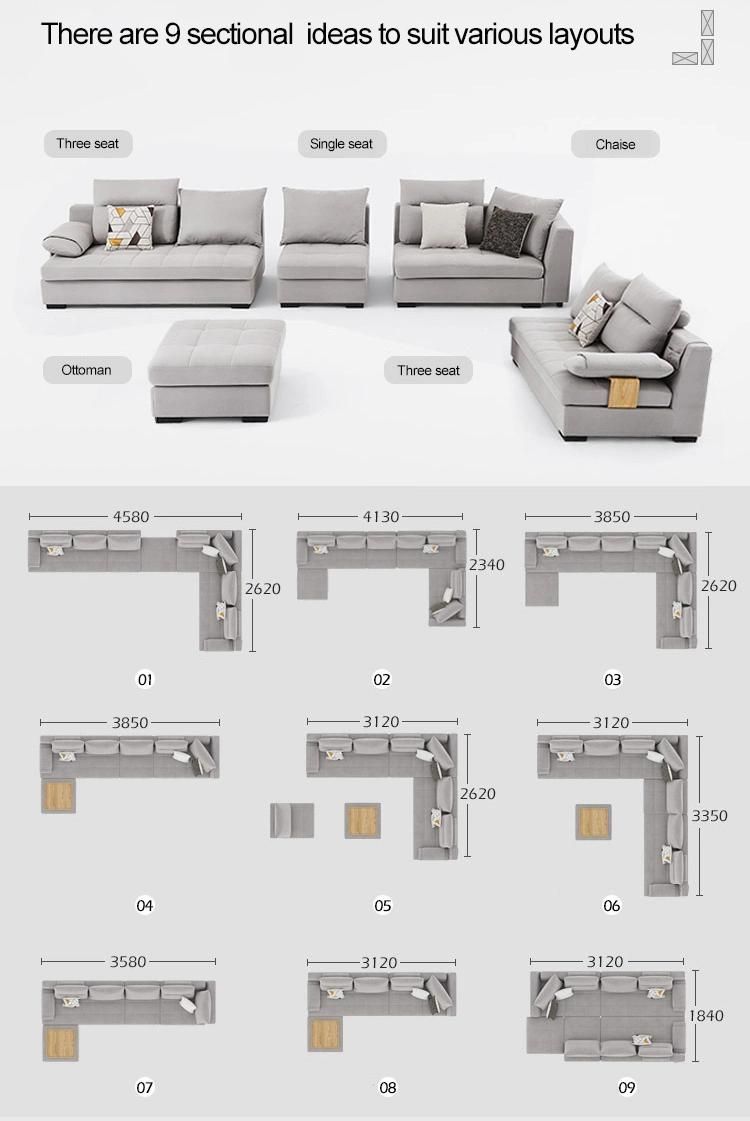 Linsy New L Shaped Sectional Modern Set Fabric Corner Sofa 996