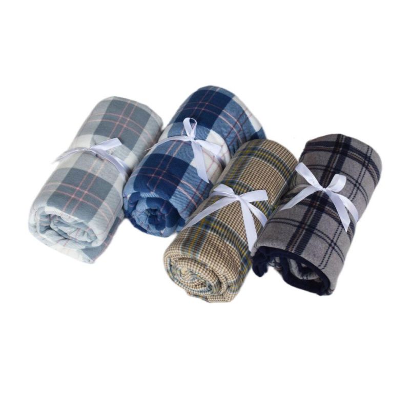 Double Side Plaid Wearable Sofa Blanket Office Shawl Multi-Functional Wrap Shawl with Button