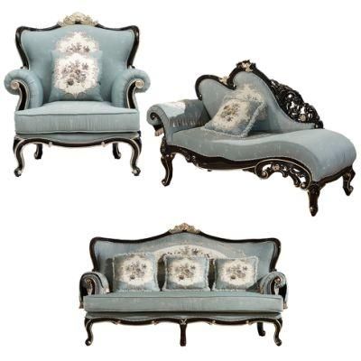 Solid Wood Carved American Fabric Sofa Set in Optional Couch Seat and Furniture Color