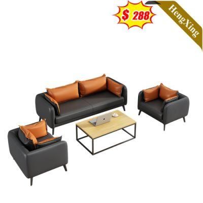 High End Modern Home Living Room Furniture 1+2+3 Seat Sofa Set Office Gray and Orange Color PU Leather Fabric Sofa