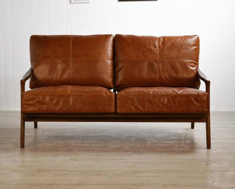 Modern Wood Frame Leather 2 Seat Living Room Sofa