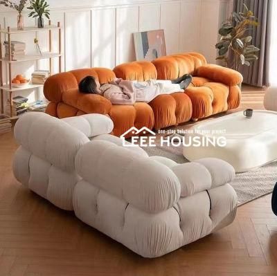 China Factory Supply Tufted Design Italy Wool Fabric Sofa Set Free Matching High End Buckle Living Room Furniture
