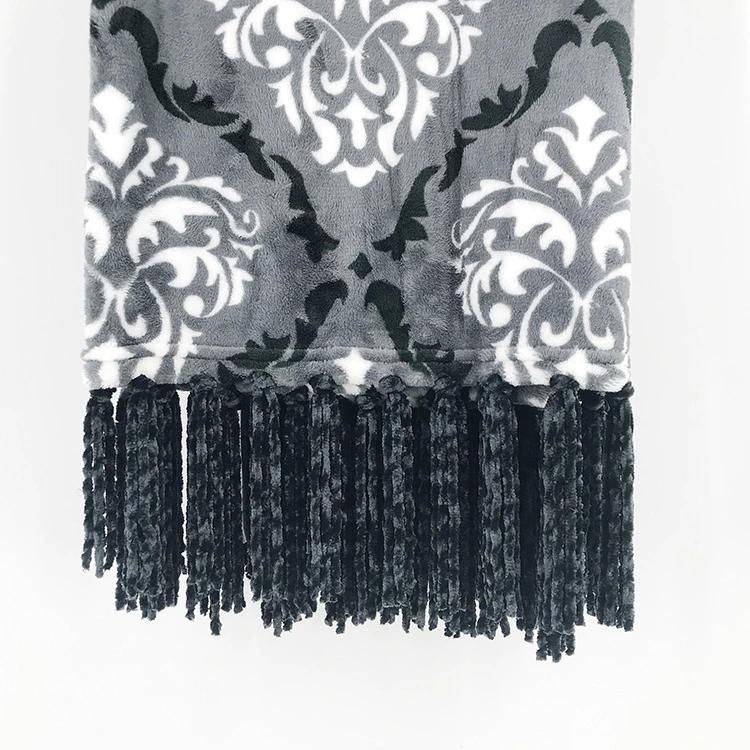 New Style Fashionable Tassel Popular Knitted Throw Blanket Soft Fringe Solid Sofa Blanket