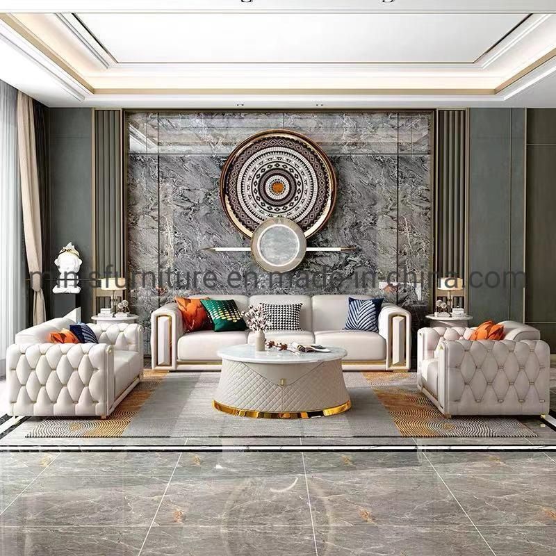 (MN-SF107) Hotel Sofa Set Furniture Home Living Room Metal Gold Leather Sofa