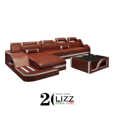 Home Living Room Furniture Sectional L Shape Genuine Leather Leisure Sofa