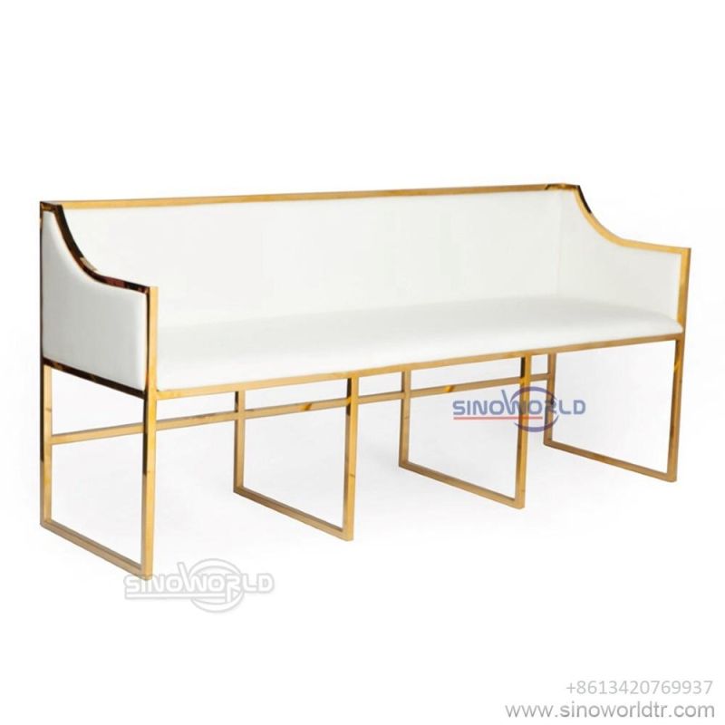 New Design Wedding Event Luxury Golden Stainless Steel Velvet Couch Long Back Wedding Sofa