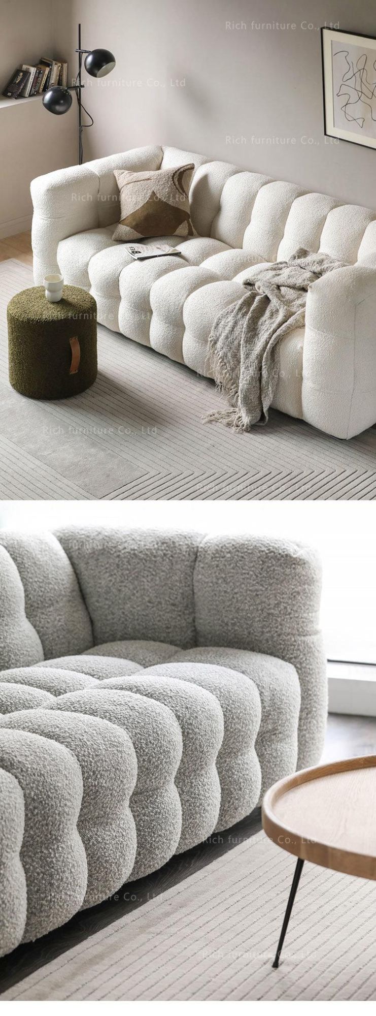 Modern Living Room Furniture Fabric Sofa Couch Floor White Boucle Sofa