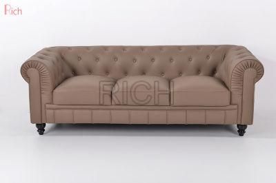Wholesale Beige Leather PU Classic Chesterfield Sofa Furniture Couch for Hotel Living Room