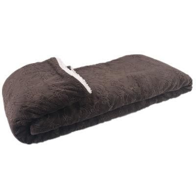 100% Polyester 3D Embossed Texture Plush Flannel Fleece Reversible Sherpa Bedding Sofa Blanket