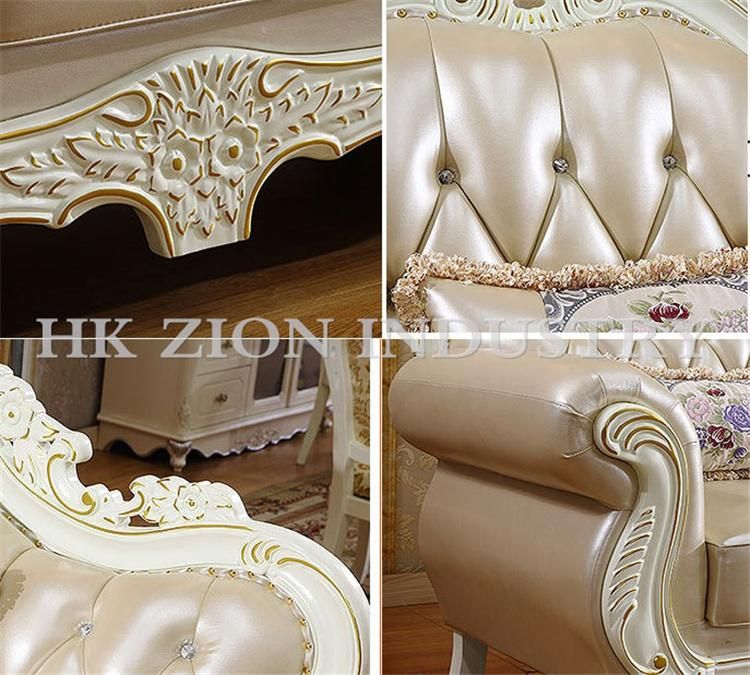 Royal Living Room Furniture Sets Luxury Leisure Chaise L Shape Sofa Corner Sofa European Style Geniue Leather Wooden Home Living Room Sofa