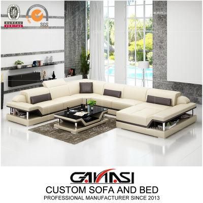 European Furniture Home Living Room Genuine Leather Sofa Set with Coffee Table