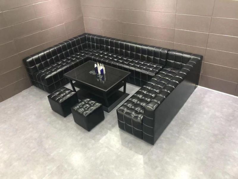 Customized PU Leather Club Bar Sectional Sofa in Black Color U Shaped KTV Sofa for Nightclub