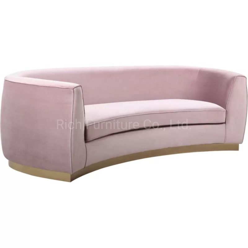 New Design Furniture Couch Pink Velvet Sofa in Gold Stainless Steel Base for Event Wedding Cafe Bar Retaurant Living Room