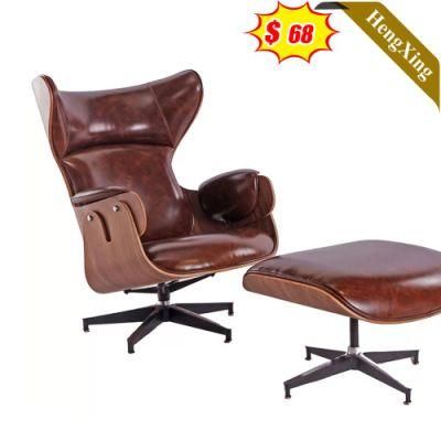 Simple Design Living Room Home Office Leisure Single Seat Sofa Couch Wooden Frame Classic Brown PU Real Leather Lounge Chair with Ottoman