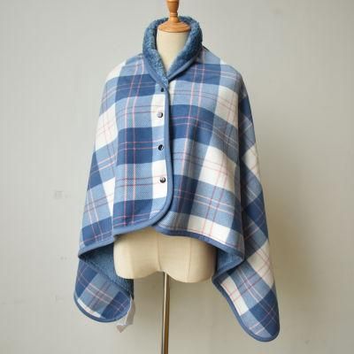 Double Side Plaid Wearable Sofa Blanket Office Shawl Multi-Functional Wrap Shawl with Button