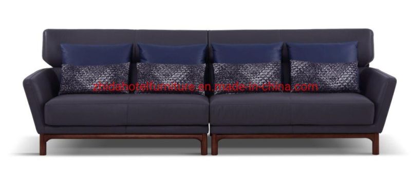 Wing Back Metal Leg Genuine Leather Modern Sofa Set for Living Room