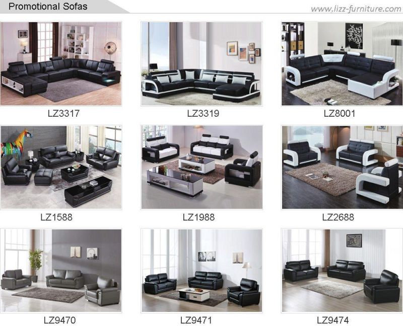Modern Home Leisure Genuine Leather Corner Sofa Furniture Set with Coffee Table