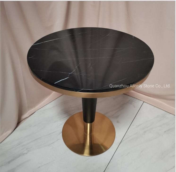 Seater Black and White Marble Top Stone Dining Table with Metal Base