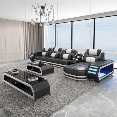 Modern High Quality Home Hotel Furniture Italian Genuine Leather LED Sofa with a Sense of Science and Technology
