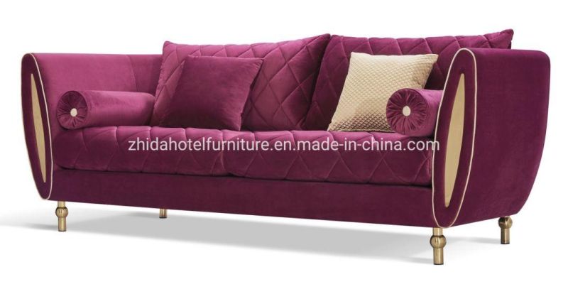 Luxury Apartment Villa 5 Star Hotel Lobby Reception Home Furniture Living Room Bedroom Fabric Velvet Golden Leg Sectional 1 2 3 Sofa