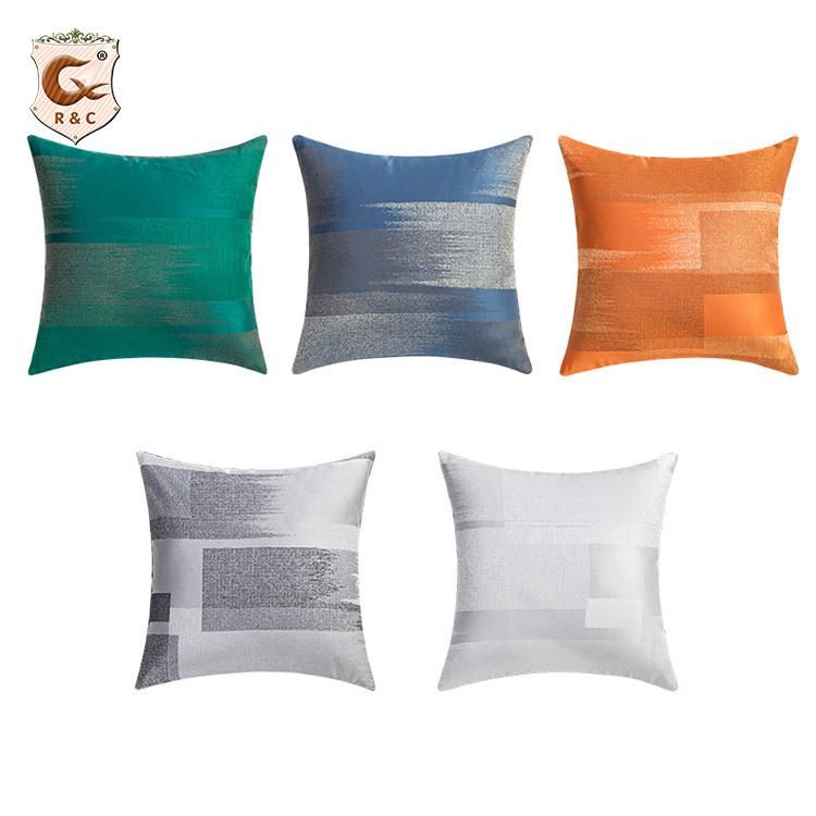 High Quality Blue Green Silk Satin One Side Jacquard Spliced Decor Pillow Cushion Cover for Living Room Sofa