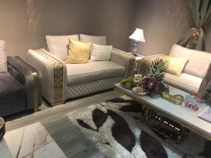 Solid Wood Frame Sofa with Fabric Velvet with Stainless Steel for Living Room Furniture