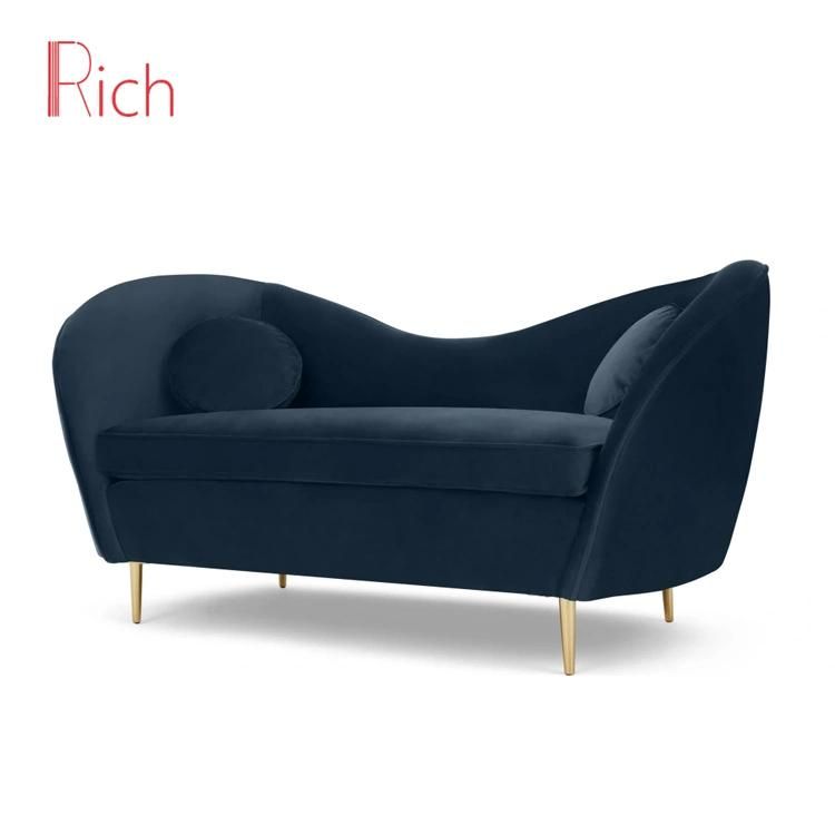 Golden Stainless Steel Legs Living Room Furniture Sets Modern Velvet Upholstered Two Seater Sofa