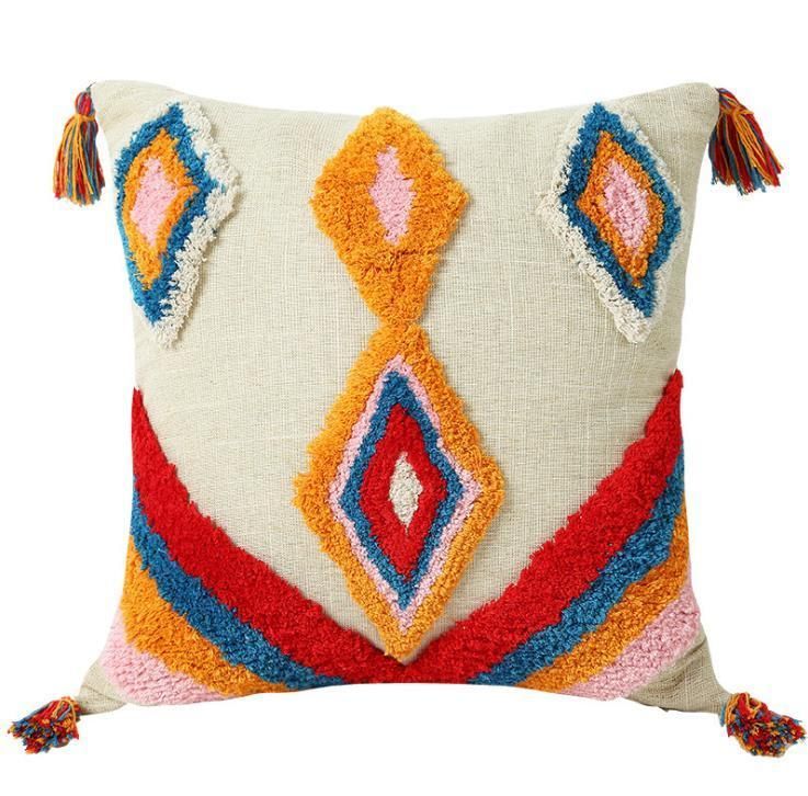 Nordic Pillow Cover Tufted Indian Handmade Pillow Stereo Embroidery Cushion Cover Tassel Sofa Pillow Can Be Customized