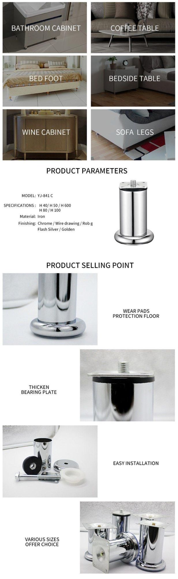 Zhaoqing Factory Sales Chrome Decorative Furniture Metal Legs