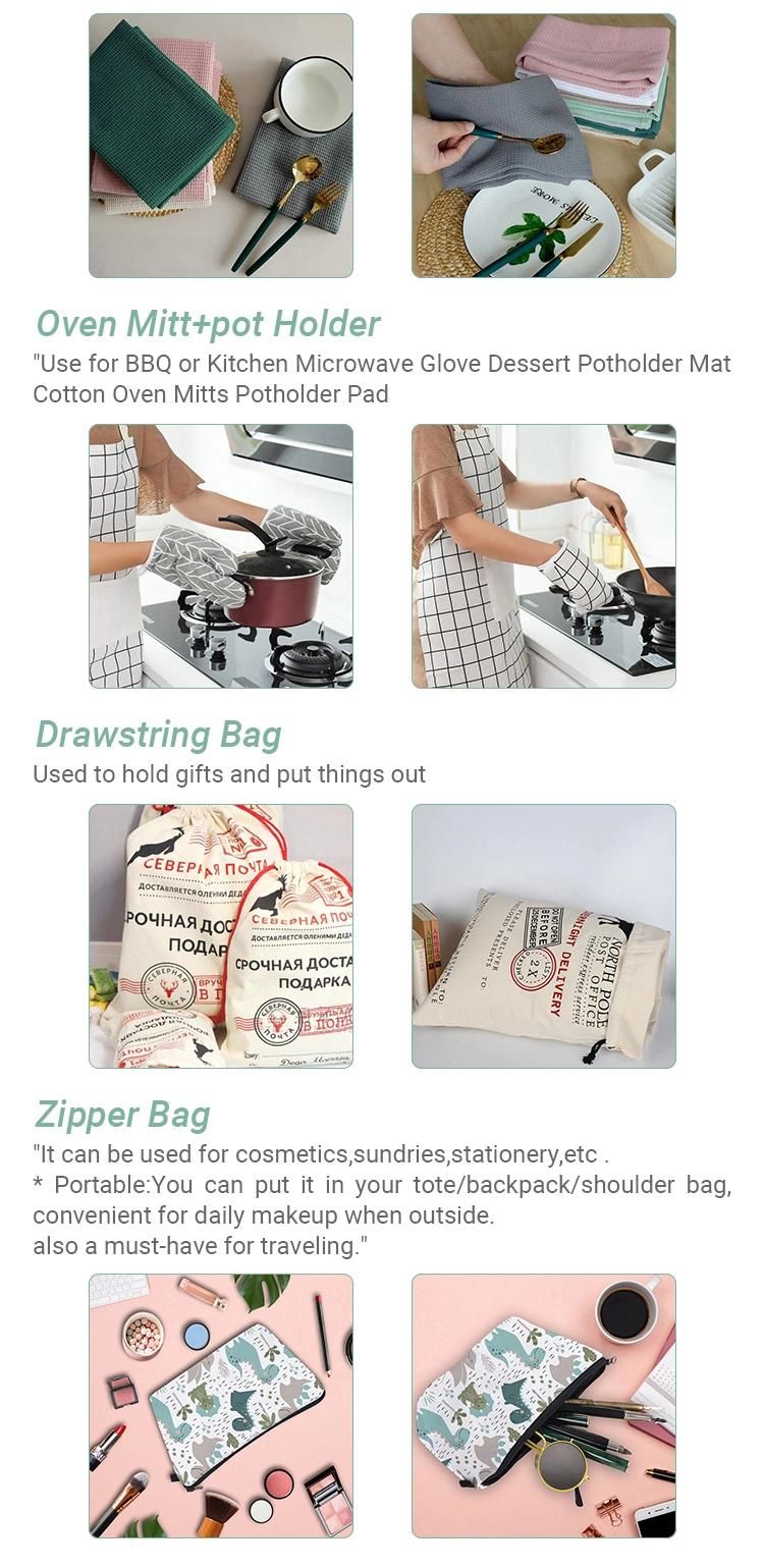 Custom Digital Printed Christmas Alpaca Cotton or Polyester Household Textiles Kitchen Textile Set Cushions Aprons Towels Bags and Oven Mitts