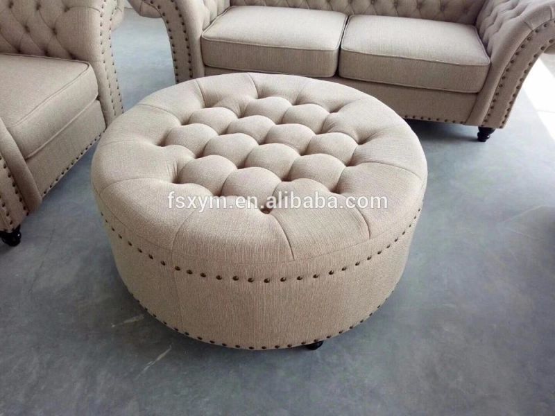 Living Room Furniture Modern Button Tufted Lounge Sofa Chair Round Foot Rest Ottoman