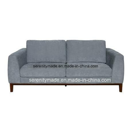 Western Style Grey 4 Seat Leather Living Room Sofa with Solid Wood Legs