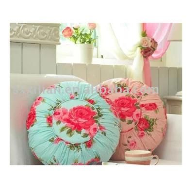 Traditional Old-Fashioned Classic Flower Printing Pillow Printed Lace Round Shape Cushion
