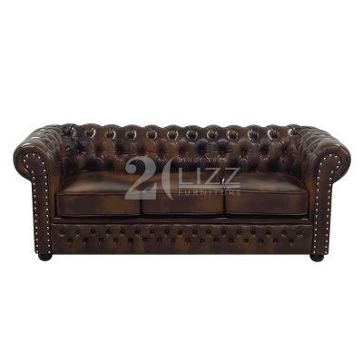 European Antique Style Classical Italian Leather Furniture Chesterfield Sofa