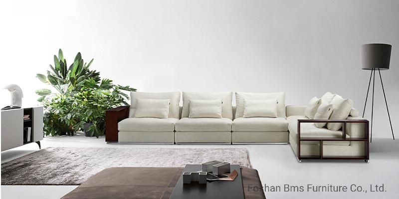 High-End Luxury Design Sectional Sofa with Wooden Armrest
