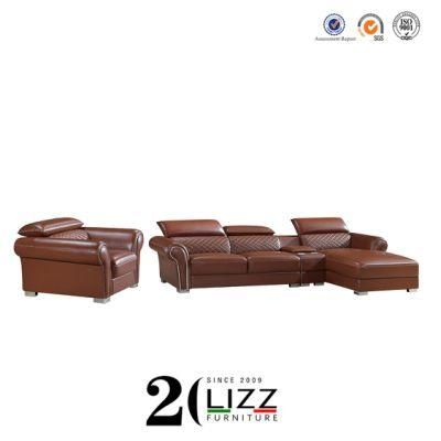 Modern Home Leisure Genuine Leather Corner Sofa Furniture Set with Coffee Table