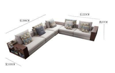 Modern and Simply Metal Frame with Wood Armrest Recreational Fabric Sofa for Living Room