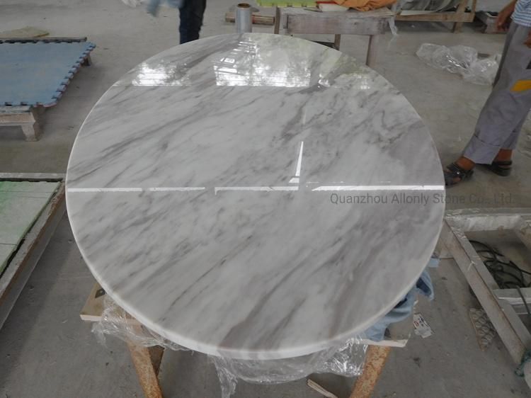 Modern Design Round Natural Stone Bianco Cararra/Volakas White Marble Table Top for Dining/Sofa Coffee/Side Table