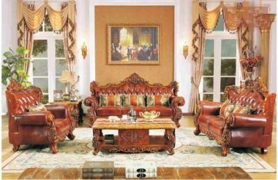 Classic Luxury Living Room Furniture Wooden Leather Sofa