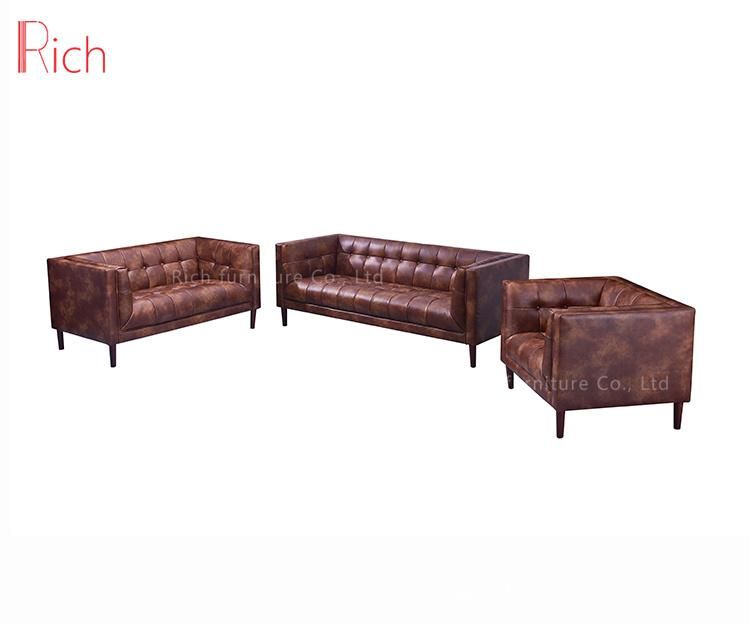 Modern European Furniture 3 Seater Sleeping Couch Brown Leather Living Room Wooden Sofa