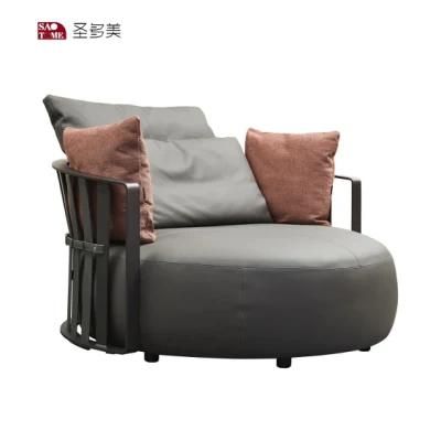 Factory Hot Selling Product Round Shaped Wood with Armrest Leather Sofa