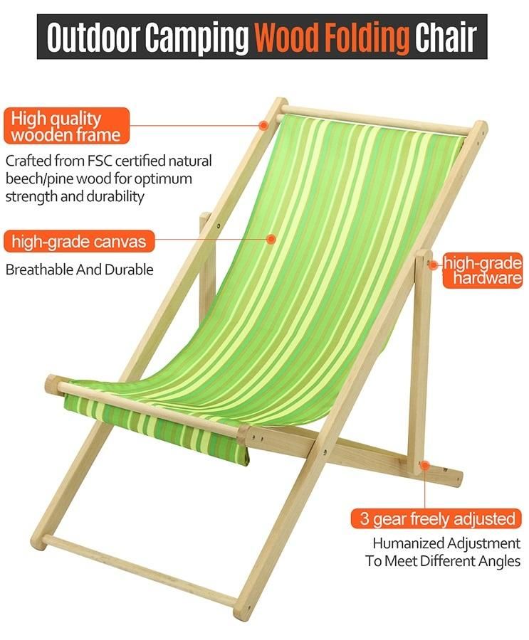 Comfortable Folding Camping Wooden Beach Deck Lounge Chair Sofa