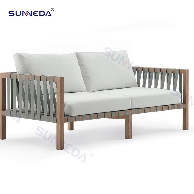 Hand Crafted Wood Frame with Waterproof Rope Backyard Hotel Teak Sofa