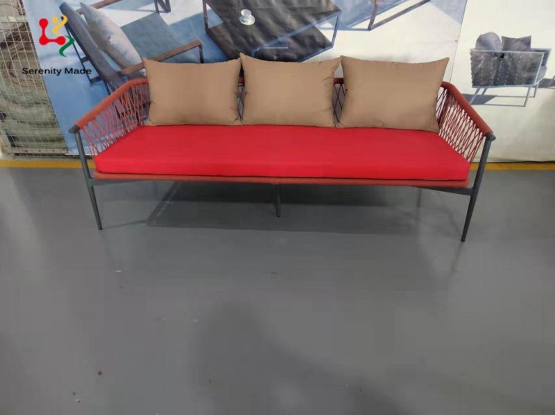 Outdoor Modern Commercial Furniture Metal Frame 3 Seater Garden Sofa with Cushions