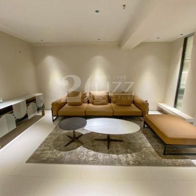 Contemporary Simple Design Home/Office Furniture Genuine Leather Sofa with Side Cabinet