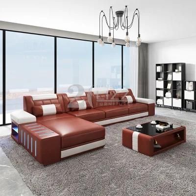 LED Light Living Room Furniture Sectional Leather Sofa Set with Coffee Table