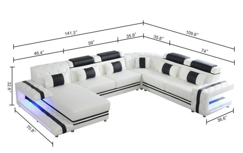 Factory Functional LED Living Room Genuine Leather Couch Sectional Home Sofa Luxury Office Furniture