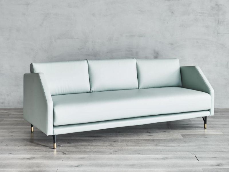 Modern Design Furniture Mint Green Leather Wooden Legs Chesterfield Sofa