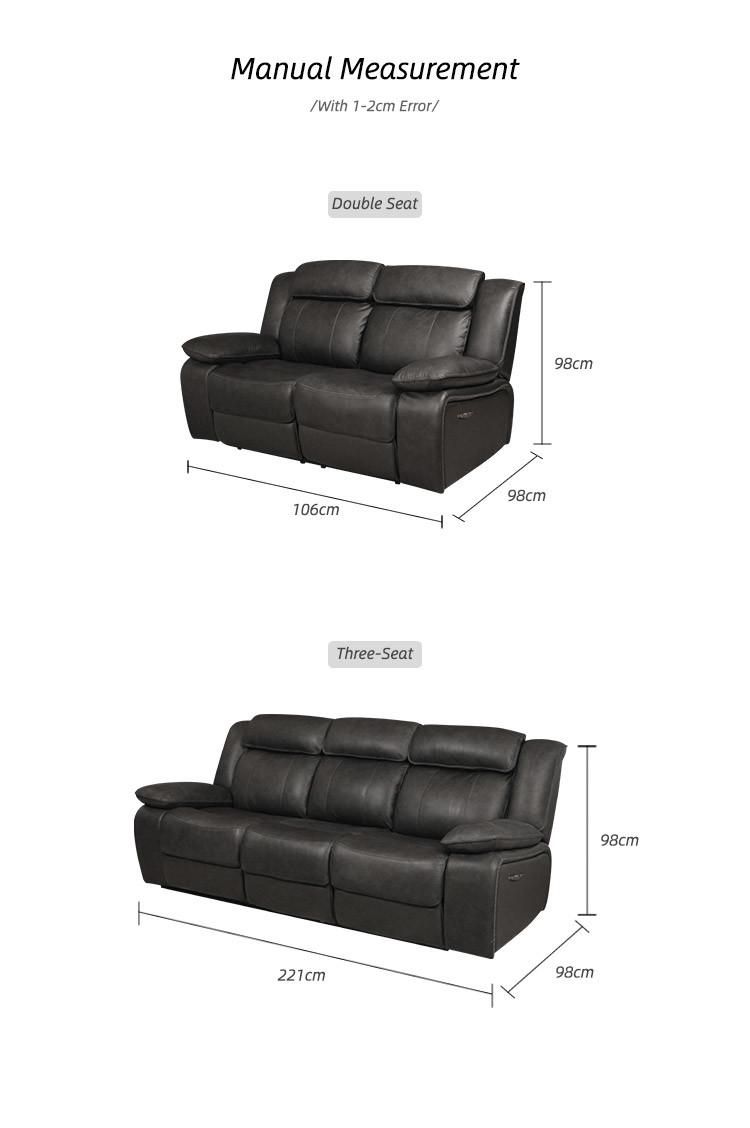 Hot Sale Modern Sectional Two Seat Electric Leather Sofa Loveseat Recliner Set