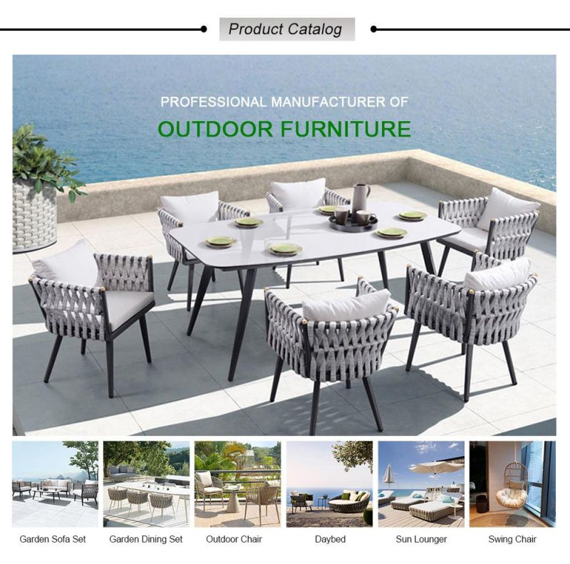 Aluminum Frame Woven Rope Round Sofa Set High Quality New Arrival Leisure Special Tude Aluminum Rope Garden Patio Sofa Set